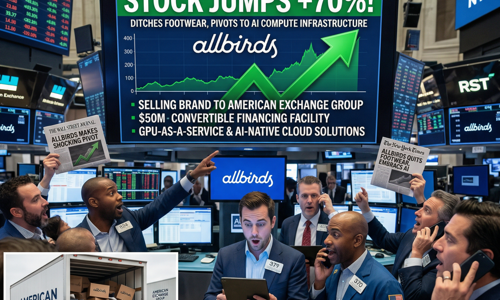 Allbirds surged 70% after unveiling a $50M financing deal and a full pivot to AI compute infrastructure under the new name NewBird AI. Here's what investors need to know.