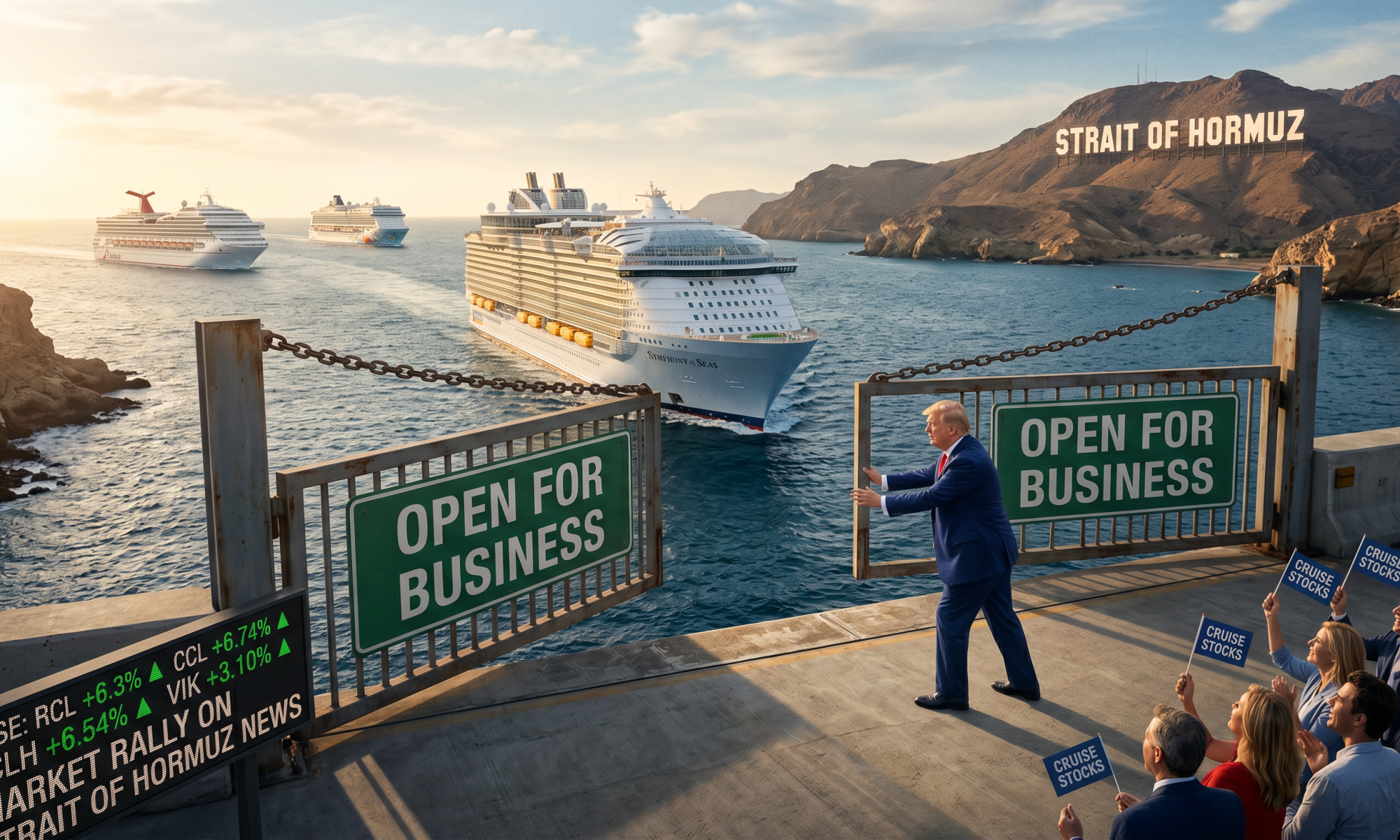 Discover why Royal Caribbean and other cruise line stocks surged today. The Strait of Hormuz has reopened, boosting global travel routes. Read more now!