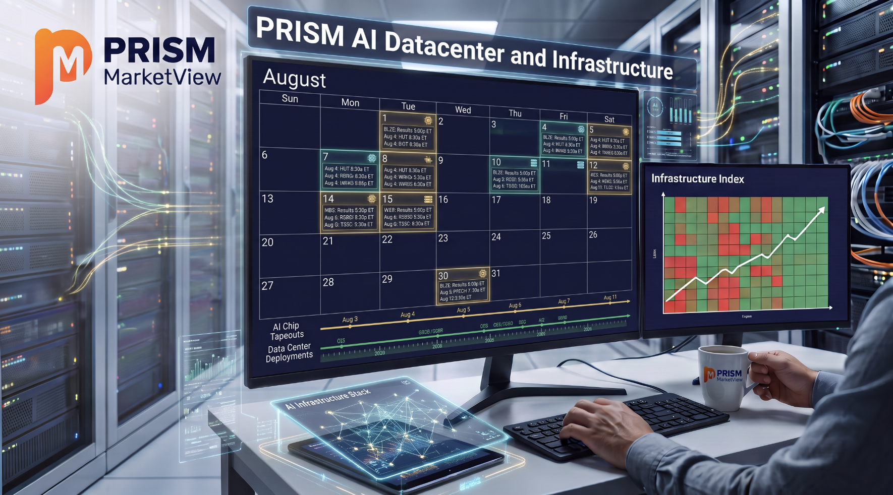 The PRISM AI Datacenter and Infrastructure Index rose 0.90% to $355.19 Saturday, led by Backblaze at 8.63%, with eleven constituents reporting Aug. 3–13.