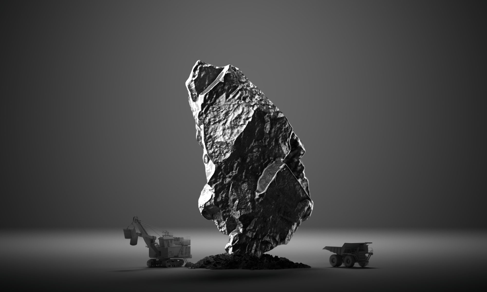 Large lithium-bearing rock beside mining equipment, representing lithium production and the development of the Thacker Pass lithium project in Nevada.