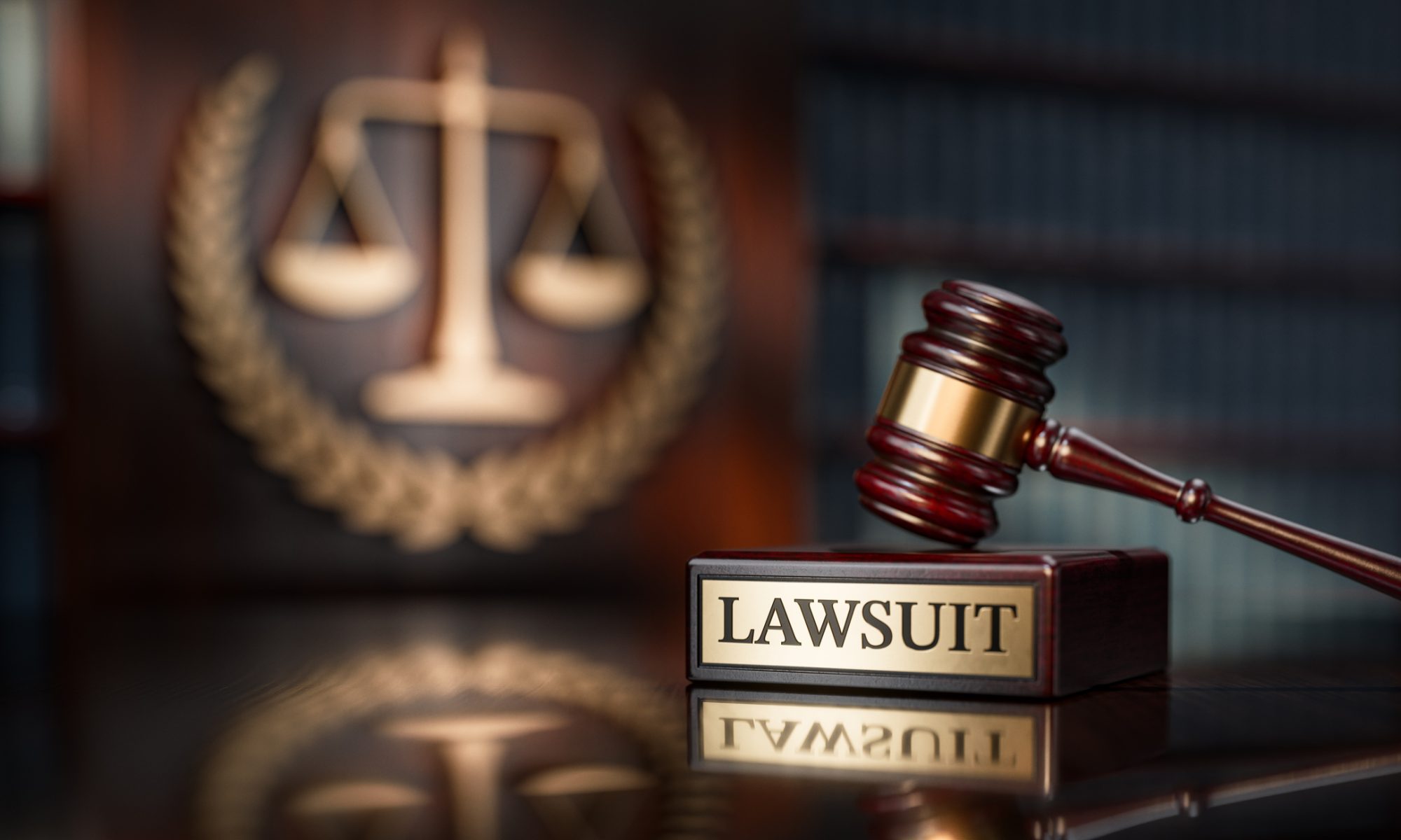 Judge’s gavel beside a “Lawsuit” plaque and scales of justice, representing Better Home & Finance’s federal lawsuit against former CEO Vishal Garg.