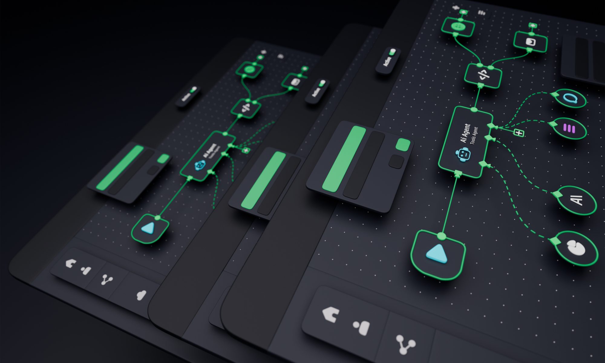 Digital AI workflow interface with connected computational tools and data processes, representing a hybrid quantum-classical approach to drug-discovery research.