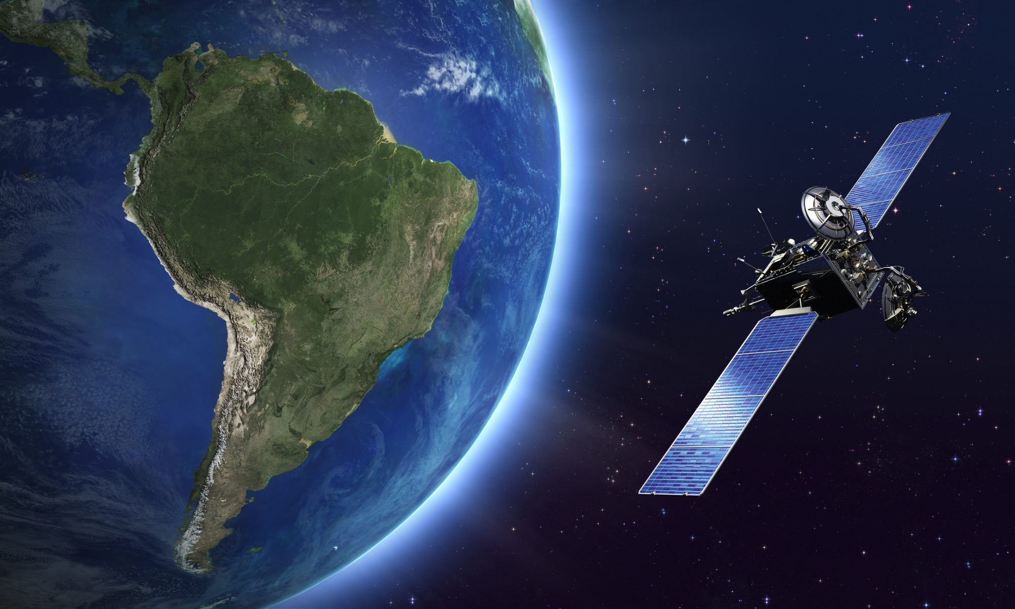 Satellite orbiting above South America, representing Planet Labs’ latest deployment of Earth-imaging satellites and new space-based AI computing technology.