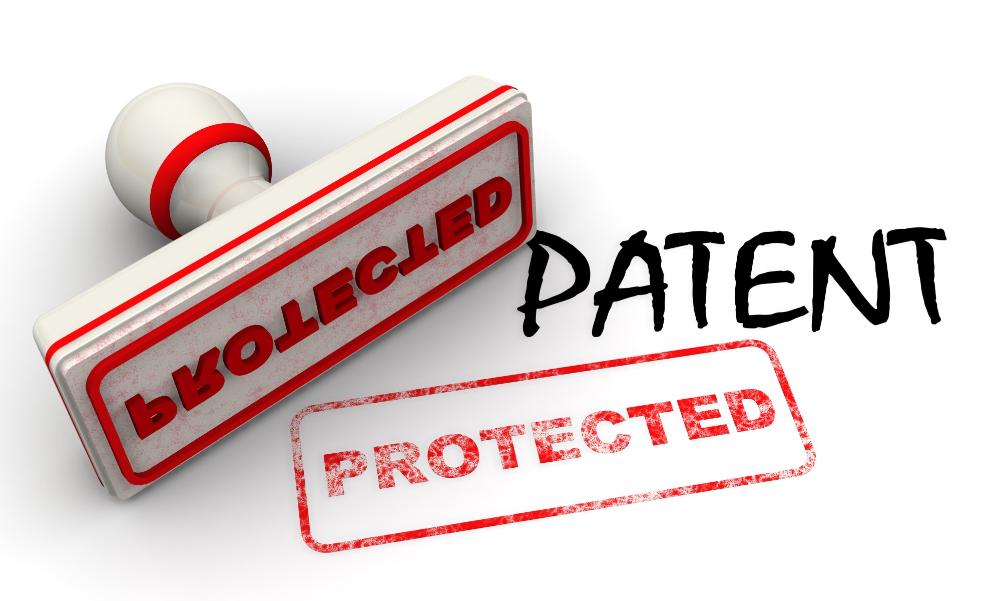 A red “Protected” stamp beside the word “Patent,” representing intellectual property protection and issued patents.